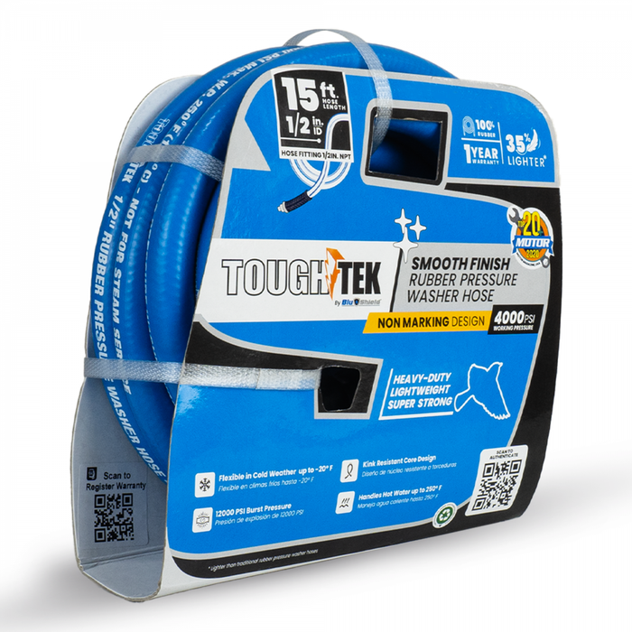 BluBird Tough-Tek Rubber Pressure Washing Hose 1/2" X 15'-Blue TTPW1215-NM