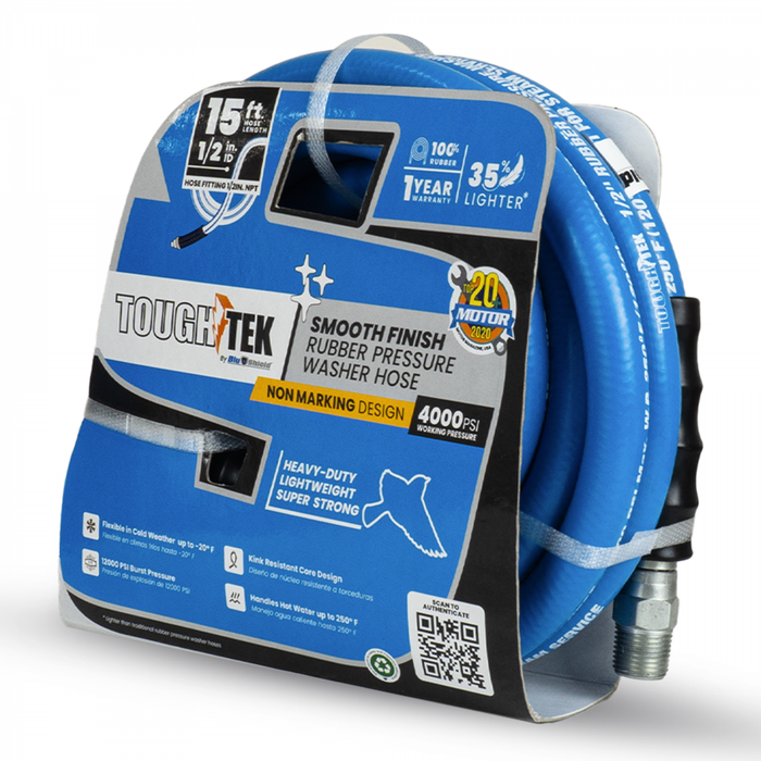 BluBird Tough-Tek Rubber Pressure Washing Hose 1/2" X 15'-Blue TTPW1215-NM