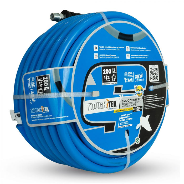 BluBird Tough-Tek Rubber Pressure Washing Smooth Finish Hose 1/2" X 200'-BLUE TTPW12200-NM