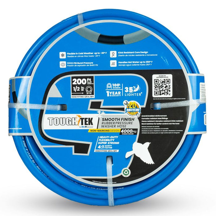 BluBird Tough-Tek Rubber Pressure Washing Smooth Finish Hose 1/2" X 200'-BLUE TTPW12200-NM