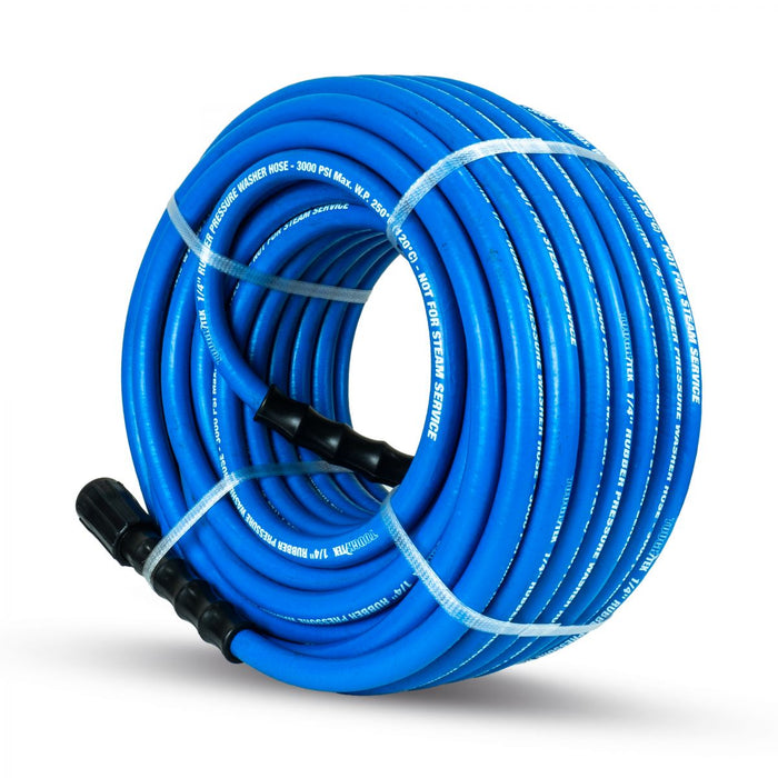 BluBird Tough-Tek Rubber Pressure Washing Hose 1/4" X 100' with M22 Coupler-BLUE TTPW14100-NM