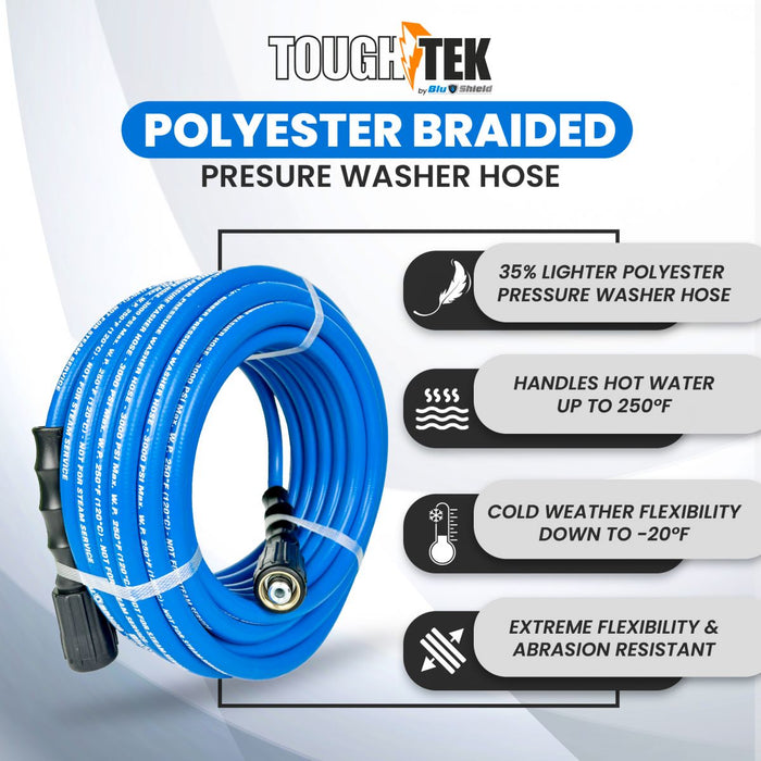 BluBird Tough-Tek Rubber Pressure Washing Hose 1/4" X 100' with M22 Coupler-BLUE TTPW14100-NM
