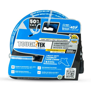 BluBird Tough-Tek Rubber Pressure Washing Hose 1/4" X 50' with M22 Coupler-BLUE TTPW1450-NM