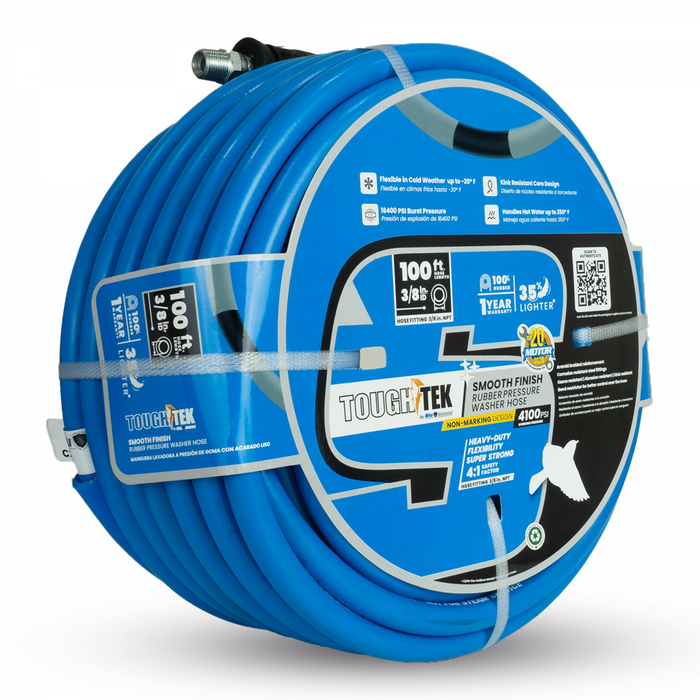 BluBird Tough-Tek Rubber Pressure Washing Hose 3/8" X 100'-BLUE TTPW38100-NM