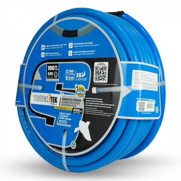 BluBird Tough-Tek Rubber Pressure Washing Hose 3/8" X 100'-BLUE TTPW38100-NM
