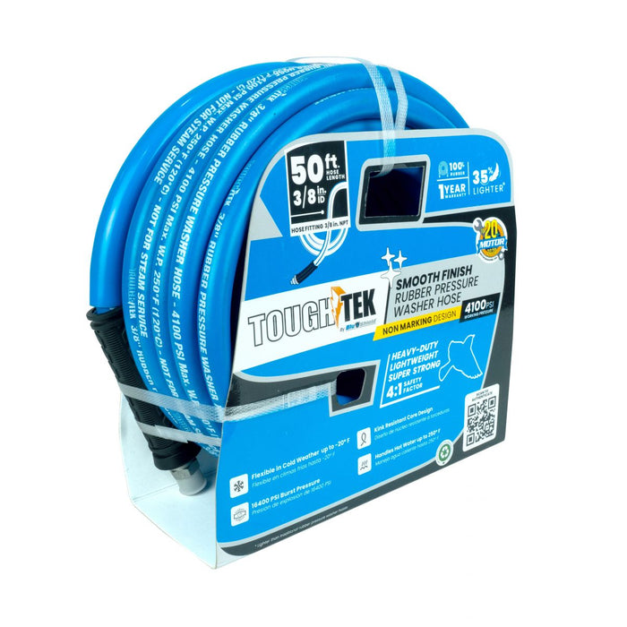 BluBird Tough Tek Rubber Pressure Washer Hose 3/8" x 50' - Blue TTPW3850-NM