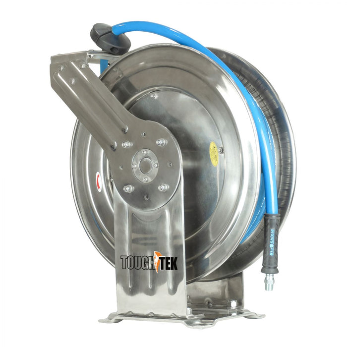 BluBird Blu Shield Tough Tek Rubber Pressure Washing Hose Reel - Stainless Steel 3/8" X 50' (SS Dual Arm)with 6' Lead-in-Hose TTPWRSS3850-NM