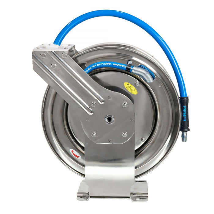 BluBird Blu Shield Tough Tek Rubber Pressure Washing Hose Reel - Stainless Steel 3/8" X 50' (SS Dual Arm)with 6' Lead-in-Hose TTPWRSS3850-NM