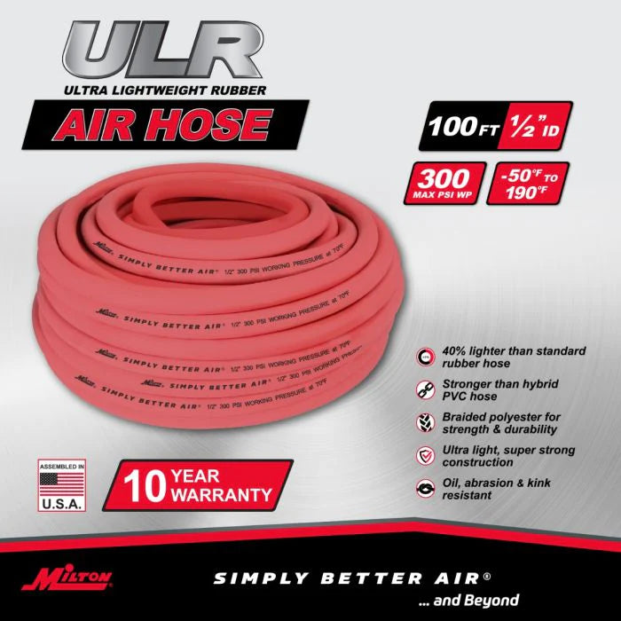 Milton ULR12100BK 1/2" Ultra Lightweight Rubber Hose, 100' Bulk Hose w/ No Ends