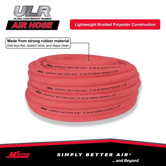 Milton ULR12100BK 1/2" Ultra Lightweight Rubber Hose, 100' Bulk Hose w/ No Ends