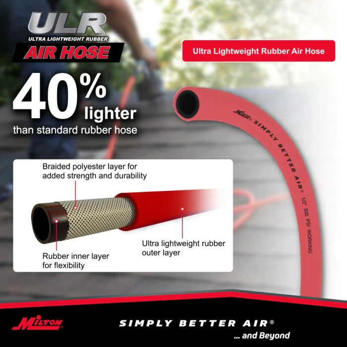 Milton ULR12100BK 1/2" Ultra Lightweight Rubber Hose, 100' Bulk Hose w/ No Ends