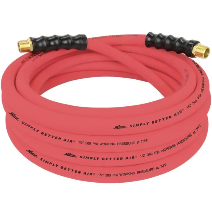 Milton ULR122512 1/2" Ultra Lightweight Rubber Hose, 25' Air Hose w/ 1/2" NPT Male Inlet Thread Ends