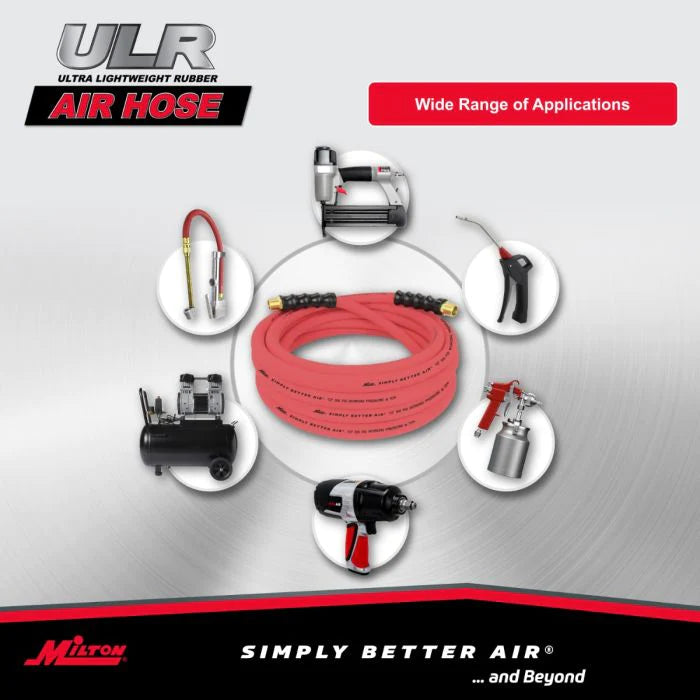 Milton ULR122512 1/2" Ultra Lightweight Rubber Hose, 25' Air Hose w/ 1/2" NPT Male Inlet Thread Ends