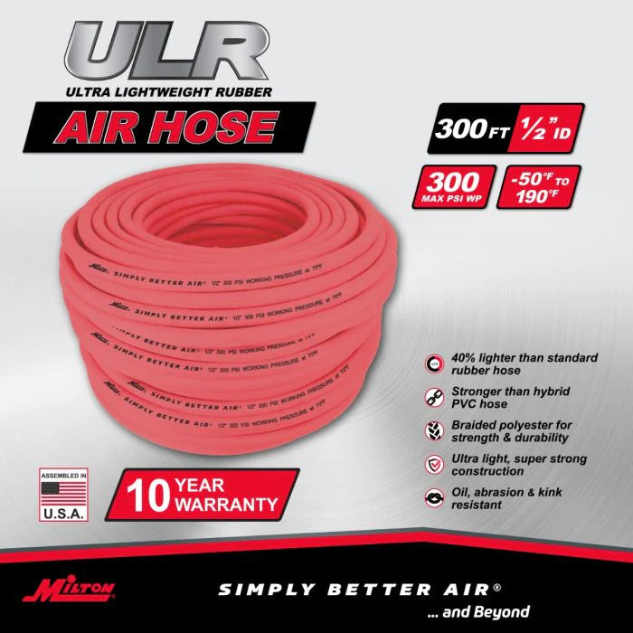 Milton ULR12300BK 1/2" Ultra Lightweight Rubber Hose, 300' Bulk Hose w/ No Ends