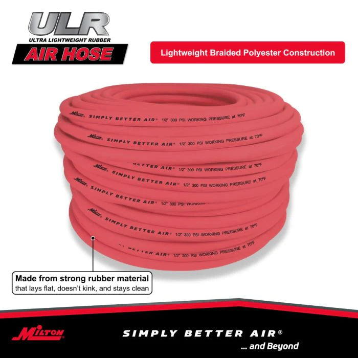 Milton ULR12300BK 1/2" Ultra Lightweight Rubber Hose, 300' Bulk Hose w/ No Ends