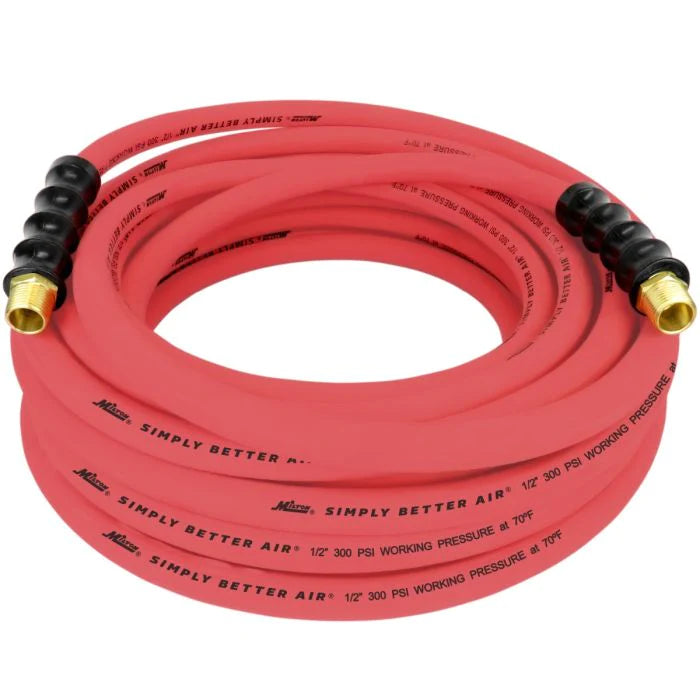 Milton ULR125012 1/2" Ultra Lightweight Rubber Hose, 50' Air Hose w/ 1/2" NPT Male Inlet Thread Ends