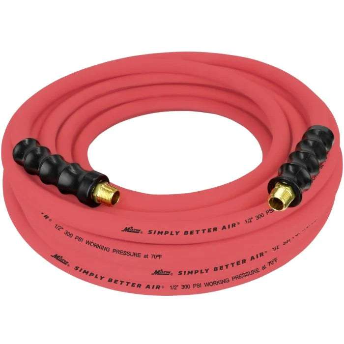 Milton ULR125038 1/2" Ultra Lightweight Rubber Hose, 50' Air Hose w/ 3/8" NPT Male Inlet Thread Ends