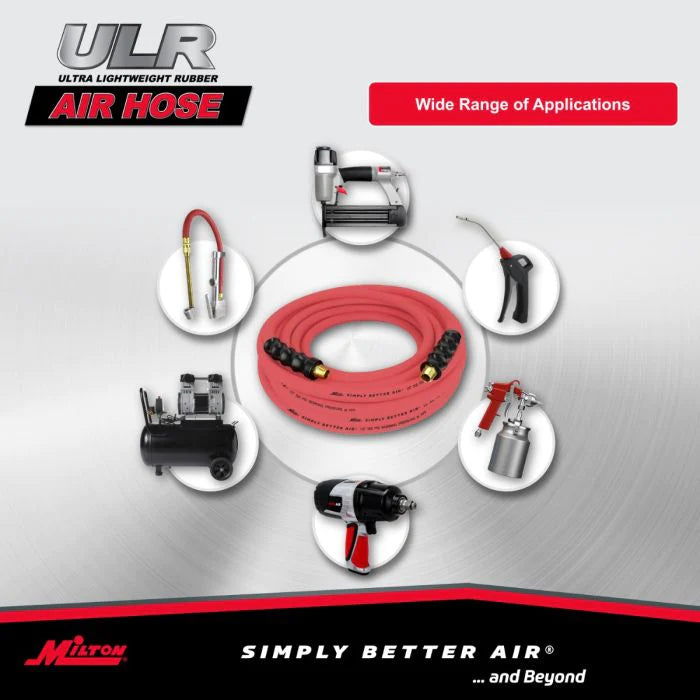 Milton ULR125038 1/2" Ultra Lightweight Rubber Hose, 50' Air Hose w/ 3/8" NPT Male Inlet Thread Ends