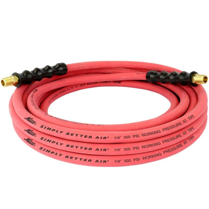 Milton ULR142514 1/4" Ultra Lightweight Rubber Hose, 25' Air Hose w/ 1/4" NPT Male Inlet Thread Ends