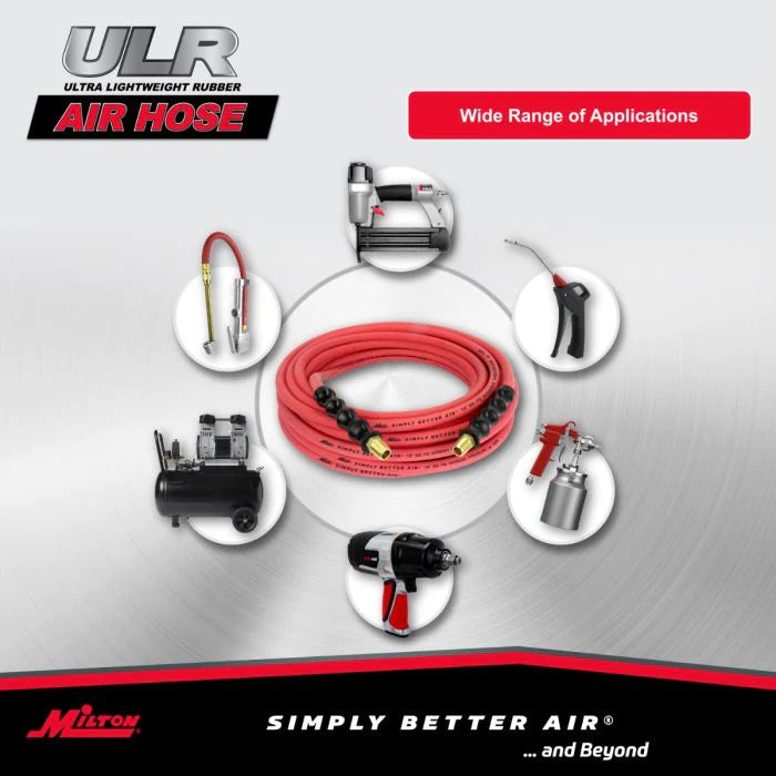 Milton ULR145014 1/4" Ultra Lightweight Rubber Hose, 50' Air Hose w/ 1/4" NPT Male Inlet Thread Ends