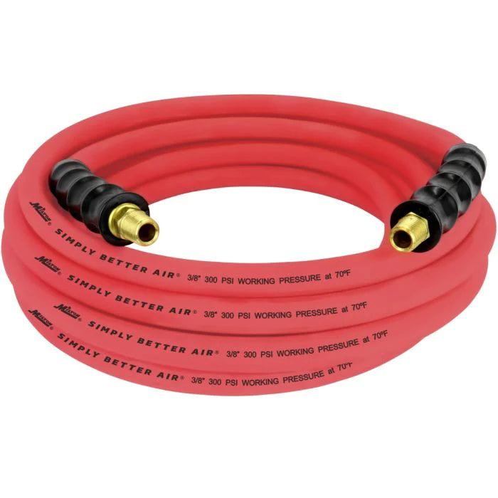 Milton ULR3810038 3/8" Ultra Lightweight Rubber Hose, 100' Air Hose w/ 3/8" NPT Male Inlet Thread Ends