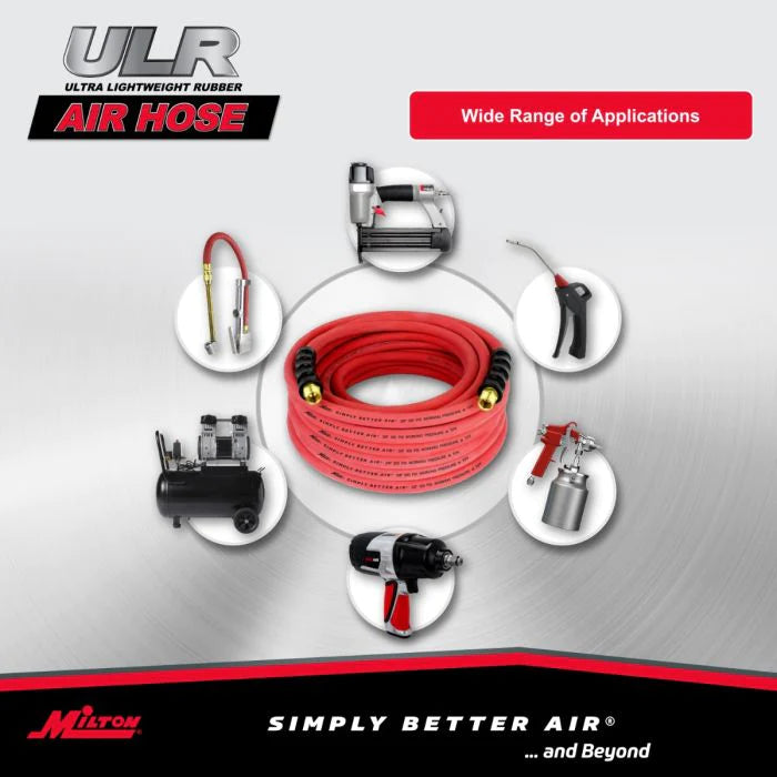 Milton ULR385038 3/8" Ultra Lightweight Rubber Hose, 50' Air Hose w/ 3/8" NPT Male Inlet Thread Ends