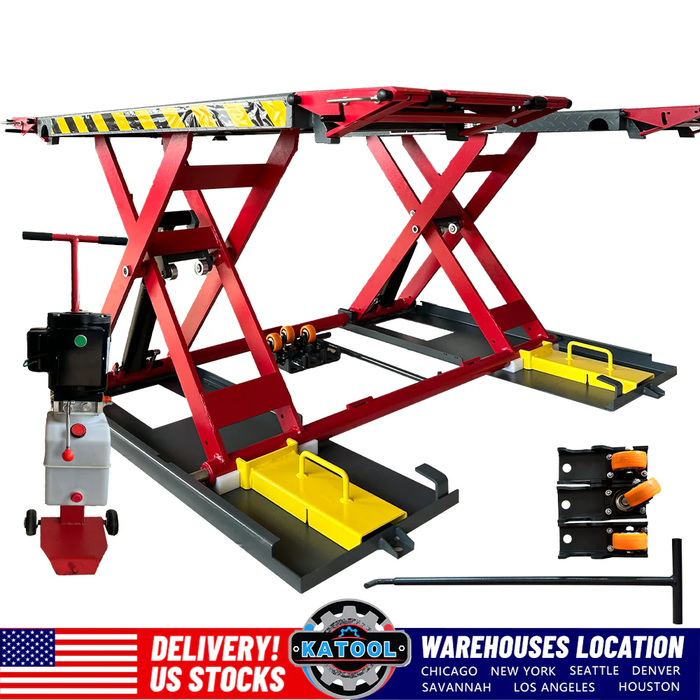 Katool KT-X77 Heavy Duty Mid-Rise Scissor Car Lift | 1 Unit | 7,000 lbs Capacity | 39.37" Max Height | 110V/60Hz/1PH | Mobile Kit Included | CE Certified | For Cars, SUVs & Light Trucks