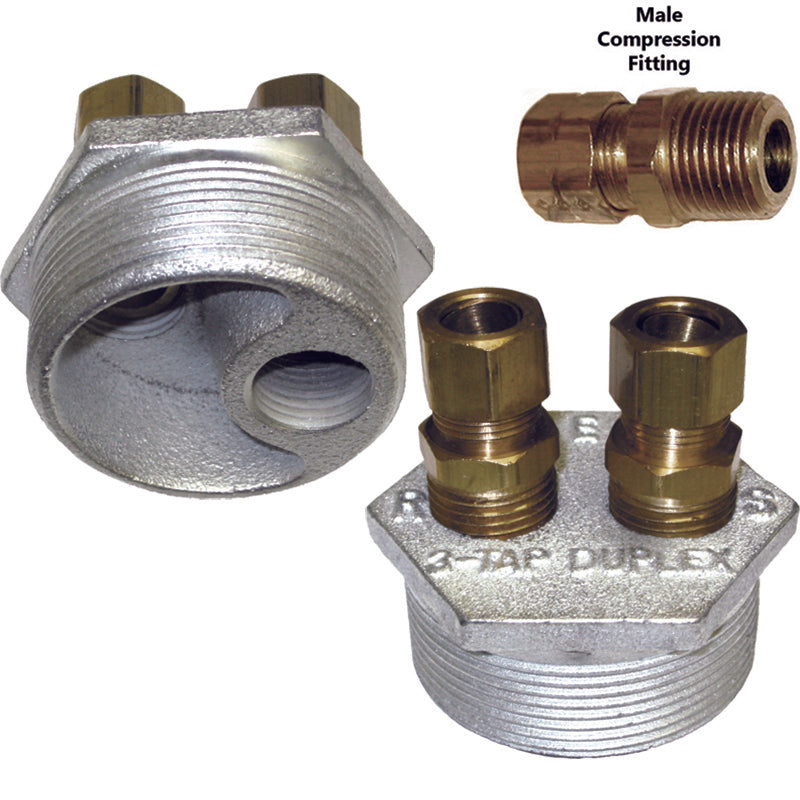 Beckett Duplex Tank Bushings 3-Way Tap (Slip-Thru male Compression Fittings) Complete with Fittings - Empire Lube Equipment