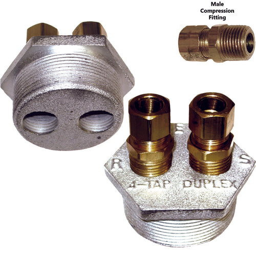 Beckett Duplex Tank Bushings 4-Way Tap (Slip-Thru male Compression Fittings) Complete with Fittings - Empire Lube Equipment