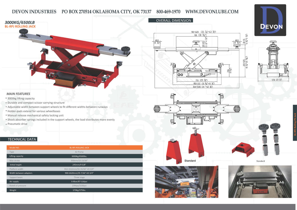 Devon RPJ-6-K RPJ6K Rolling Pit Jack