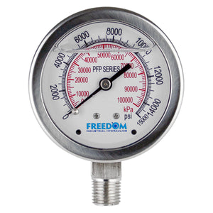Freedom Hydraulics 2.5 Inch Face, Glycerin Filled Liquid Gauge, 15,000 Psi, 1/4 INCH NPTF - GS2514 - Empire Lube Equipment