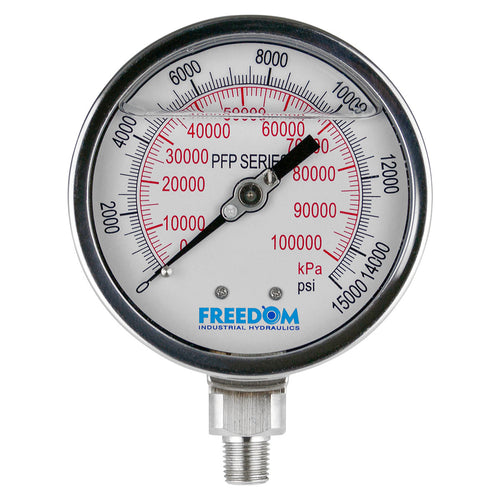 Freedom Hydraulics 4 Inch Face, Glycerin Filled Liquid Gauge, 15,000 Psi, 1/4 Inch NPTF - GS4014 - Empire Lube Equipment