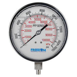 Freedom Hydraulics 6 Inch Face, Glycerin Filled Liquid Gauge, 15,000 Psi, 1/4 INCH NPTF - GS6014 - Empire Lube Equipment