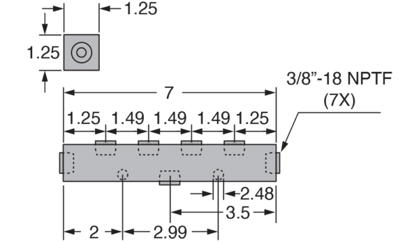 Freedom Hydraulics 7" Long Manifold, 1 IN - 6 OUT, 3/8" NPTF - MAN7 - Empire Lube Equipment