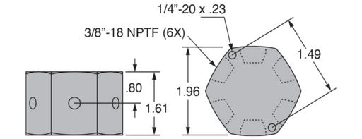 Freedom Hydraulics 6 Port Hexagon Manifold, 1 IN - 5 OUT, 3/8" NPTF - MANH6 - Empire Lube Equipment