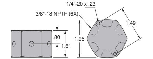 Freedom Hydraulics 6 Port Hexagon Manifold, 1 IN - 5 OUT, 3/8" NPTF - MANH6 - Empire Lube Equipment