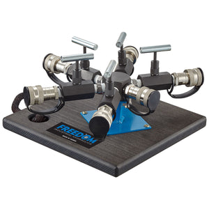 Freedom Hydraulics MANH6 with Needle Valves, Couplers, and Support Base, 1 IN - 5 OUT, 3/8" NPTF - MANH6F