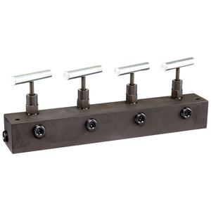 Freedom Hydraulics 12" Long Manifold Block with 4 Needle Valves, 1 IN - 4 OUT, 3/8" NPTF - MANN4