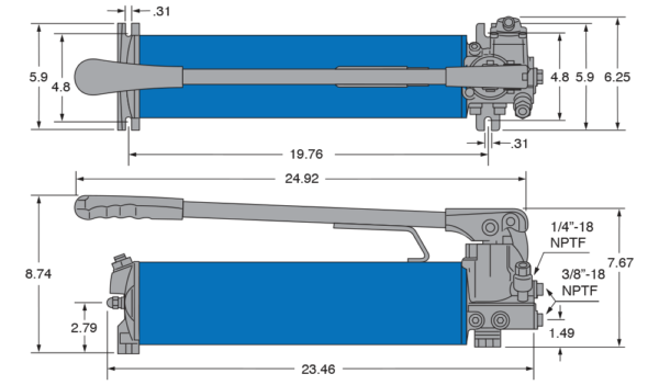 Freedom Hydraulics 134 IN3 10,000 Psi Two Speed Hand Pump - Double Acting, 4 Way 3 Position Valve - PH134D - Empire Lube Equipment