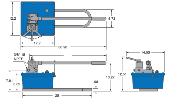 Freedom Hydraulics 427 IN3 10,000 PSI Two Speed Hand Pump - Double Acting, 4 Way 3 Position Valve - PH427D - Empire Lube Equipment