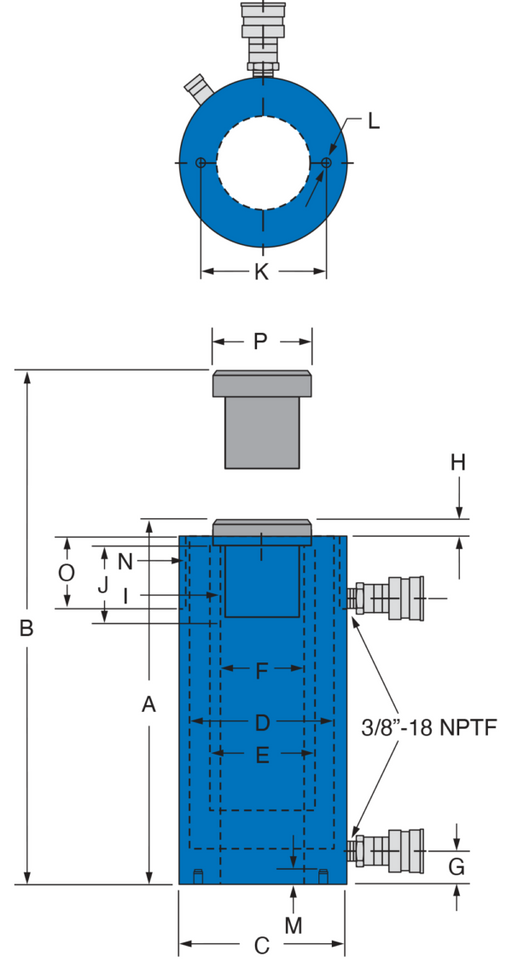 Freedom Hydraulics 100 Ton Double Acting Hollow Hole Cylinder, 1.5" Stroke - SHD1001 - Empire Lube Equipment