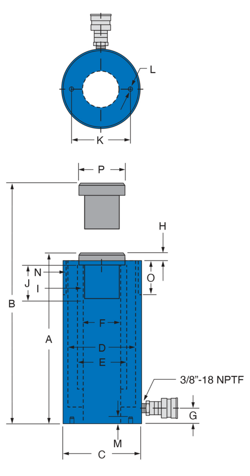 Freedom Hydraulics 100 Ton Single Acting Hollow Hole Cylinder, 3.00" Stroke - SHS1003 - Empire Lube Equipment