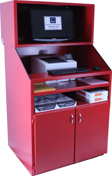 Devon C6036-CD-R C6036-CD-R — Cashier / Computer Station w/Doors RED (36″W, w/eye-level screen)