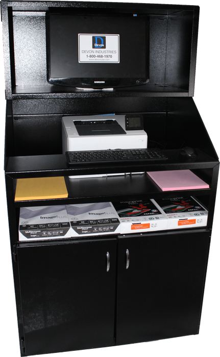 Devon C6036-CD-BLK C6036-CD-BLK — Cashier / Computer Station w/Doors Black (36″W, w/eye-level screen)