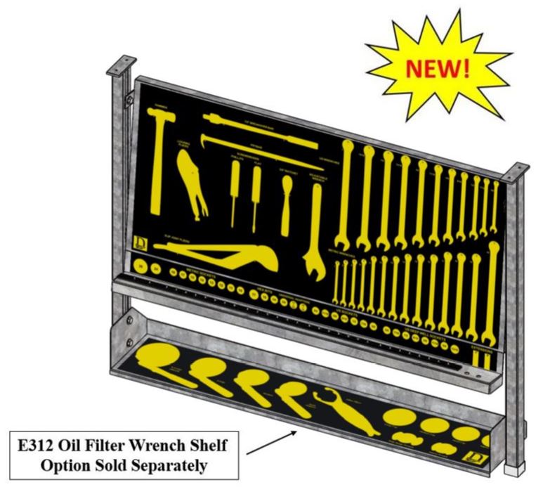 Devon E467-2-Ceiling Mount E467-2 (Ceiling Mount) — Magnetic Socket Technician Tool Board with ceiling support arms SA36 (Tools Not Included) Shown with Optional Tool Tray E312